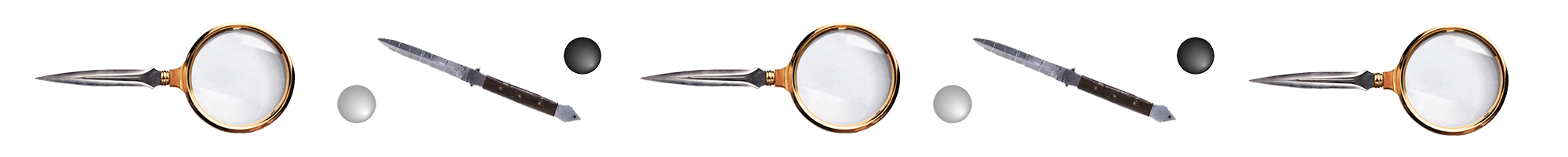 A banner of spyglasses, knives and go stones in a repeating motif